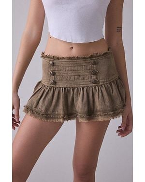 BDG Dakota Military Button Low-Rise Ruffle Skirt - Brown