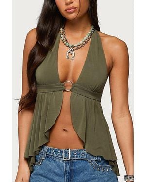 Edikted Skye Backless Split Front Halter Top - Green