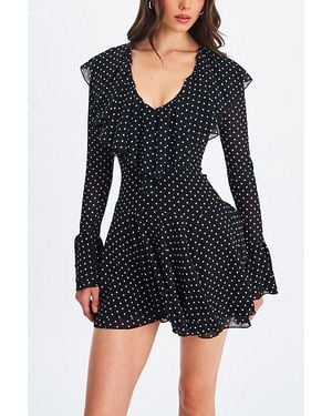 Miss Circle Omari Chiffon Polka Dot Ruffled Mini Dress - Black
