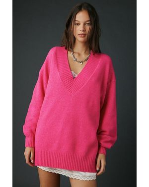 Kimchi Blue Rachel V-Neck Oversized Tunic Sweater - Pink