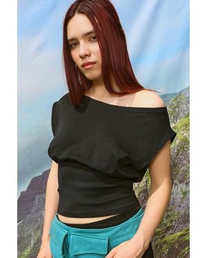 iets frans... Off-shoulder Seamless Top - Blue