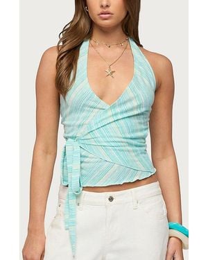 Edikted Aquarelle Striped Wrap Halter Top - Blue