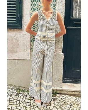 Amy Lynn Anais Stripe Cotton Broderie Frill Top - Multicolor