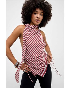 Jaded London Kandi Stripe Hooded Backless Chiffon Top - Red