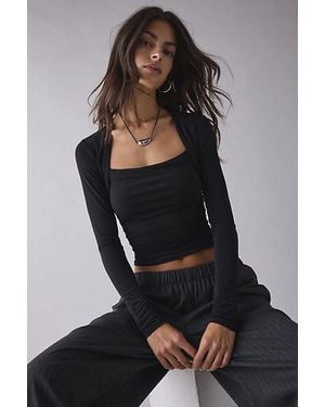 Urban Outfitters Uo Claire Cropped Long Sleeve Shrug Top - Black