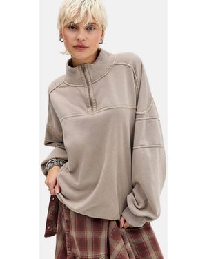 BDG Legacy Quarter Zip Panelled Fleece - Natural