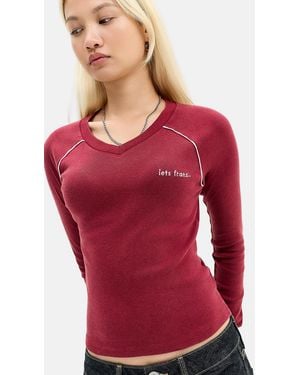 iets frans... High V-neck Long Sleeve T-shirt - Red