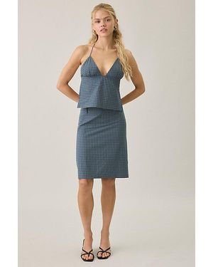 Lioness Play On Plaid Low-Rise Midi Skirt - Blue