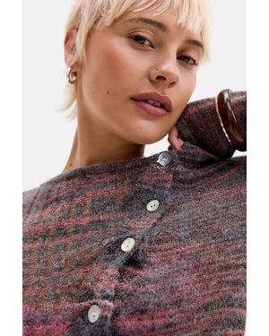 BDG Lumi Spacedye Button-through Asymmetric Knit Jumper - Purple