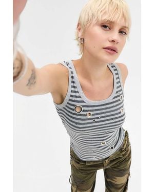 Jaded London Stripe Eyelet Vest Jacket - Black