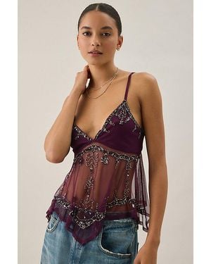 Kimchi Blue Celia Embellished Sheer Chiffon Babydoll Cami - Red