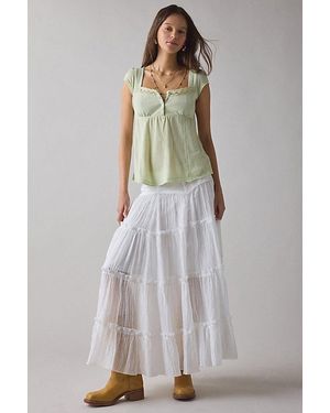 BDG Sawyer Lace Trim Short Sleeve Babydoll Top - Green