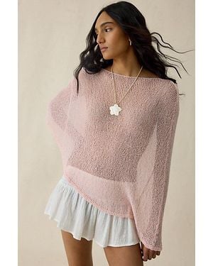 Daisy Street Dahlia Asymmetric Sheer Knit Poncho Top - Natural