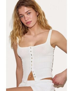Out From Under Picot Trim Button-through Cami - White