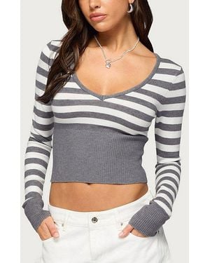 Edikted Kaeva Cropped Striped Knit Sweater - Gray