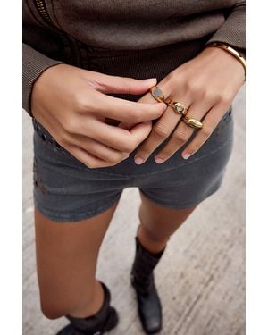 Urban Outfitters Uo Heart Signet Stainless Steel Rings 3-pack - Black