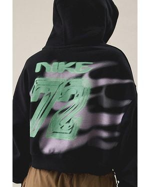Nike Studio Fleece Graphic Oversized Cropped Hoodie Sweatshirt - Black