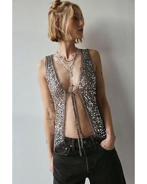 Kimchi Blue Kiki Sequin Tie-Front Vest Top Jacket - Brown