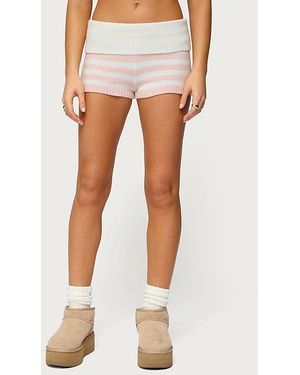 Edikted Saphi Striped Foldover Knit Shorts - White