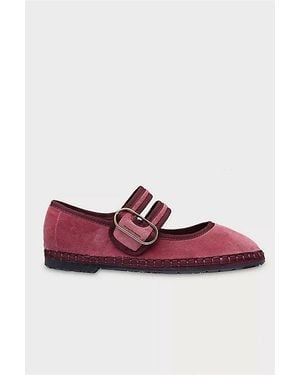Flabelus Matilda Velvet Mary Jane Flat - Red