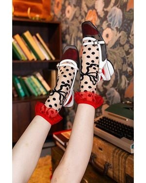 Sock Candy Polka Dot Bow Ruffle Sheer Sock - Red