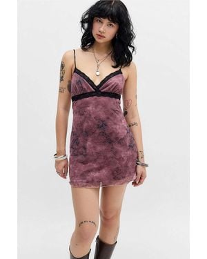 Urban Outfitters Uo Maia Flocked Mesh Mini Dress - Red