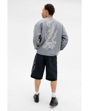 Ed Hardy Uo Exclusive Grey Sword Dragon Waffle Long Sleeve T-shirt