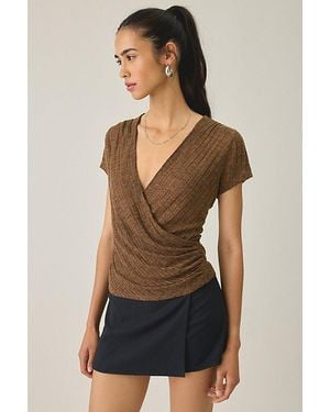 BDG Soren Reversible Surplice Short Sleeve Top - Brown