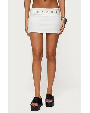 Edikted Havana Grommet Ribbed Foldover Mini Skort - White