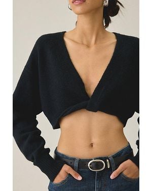 BDG Julia Twist Plunging V-Neck Cropped Sweater - Black