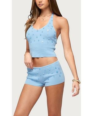 Edikted Nataly Button Knit Shorts - Blue