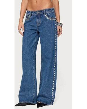 Edikted Iridescent Button Low Rise Baggy Jean - Blue