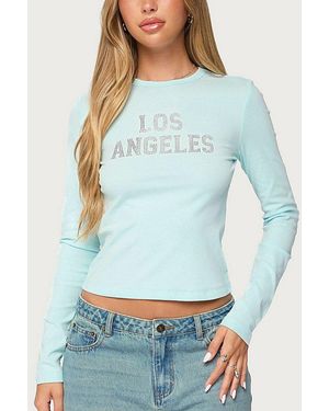 Edikted La Cutie Rhinestone Long Sleeve Top - Blue