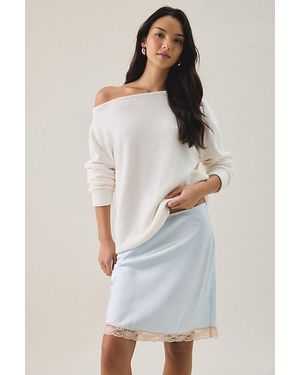 Kimchi Blue Candace Lace Trim Satin Knee-Length Skirt - Blue