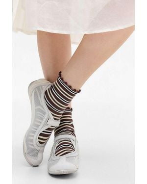 Out From Under Stripe Lettuce Edge Socks - White
