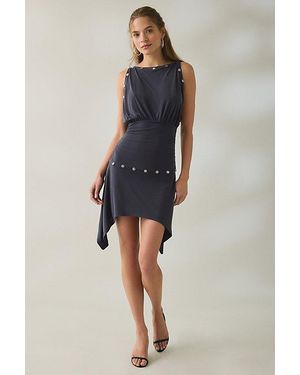Silence + Noise Studded Jersey Knit Asymmetric Mini Dress - Blue