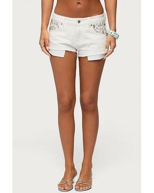 Edikted Gia Gem Low Rise Micro Denim Shorts - White