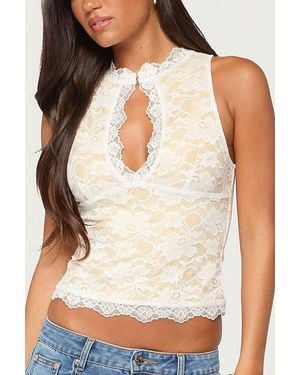 Edikted Frieda Keyhole Cutout Lace Top - White