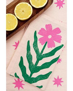 Julie Peach Block Printed Daisy Napkins - Pink