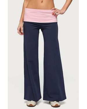 Edikted Petite Wide Leg Contrast Foldover Pants - Blue