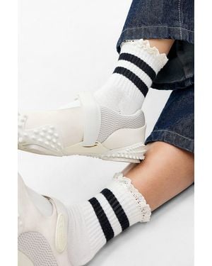 Out From Under Striped Knit Trim Socks - Black