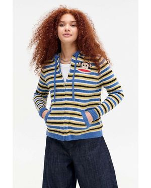Daisy Street X Paul Frank Stripe Zip-through Knit Hoodie S At Urban Outfitters - Blue