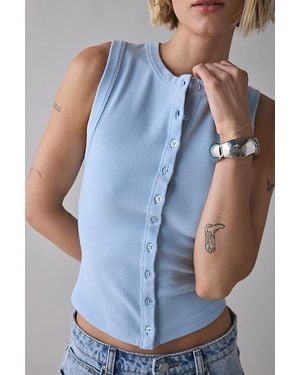BDG Gigi Knit Button-Down Tank Top - Blue