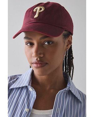 Mitchell & Ness Mlb Philadelphia Phillies Logo Leather Dad Hat - Red