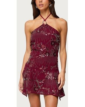 Edikted Adria Bead & Sequin Mini Dress - Red