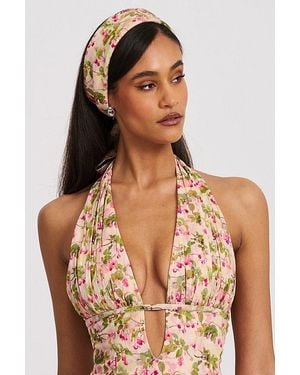 Miss Circle Spring Affair Floral Print Linen Head Scarf - Brown