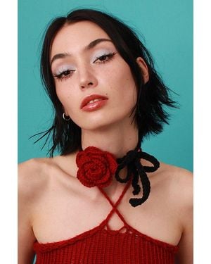 Velvet Luna Crochet Rose Choker - Blue