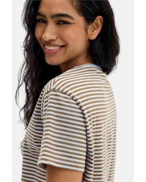 BDG Striped Relaxed Short Sleeve T-shirt - Brown
