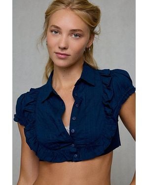 Kimchi Blue Bella Cropped Short Sleeve Button-Down Blouse - Blue