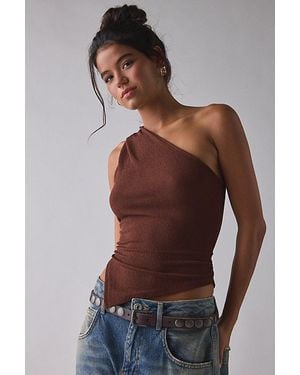 Vintage & ReMADE by UO Remade By Uo Remnants Twisted One-Shoulder Asymmetrical Top - Brown